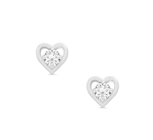 Zirconia Heart Stud Earrings in Sterling Silver