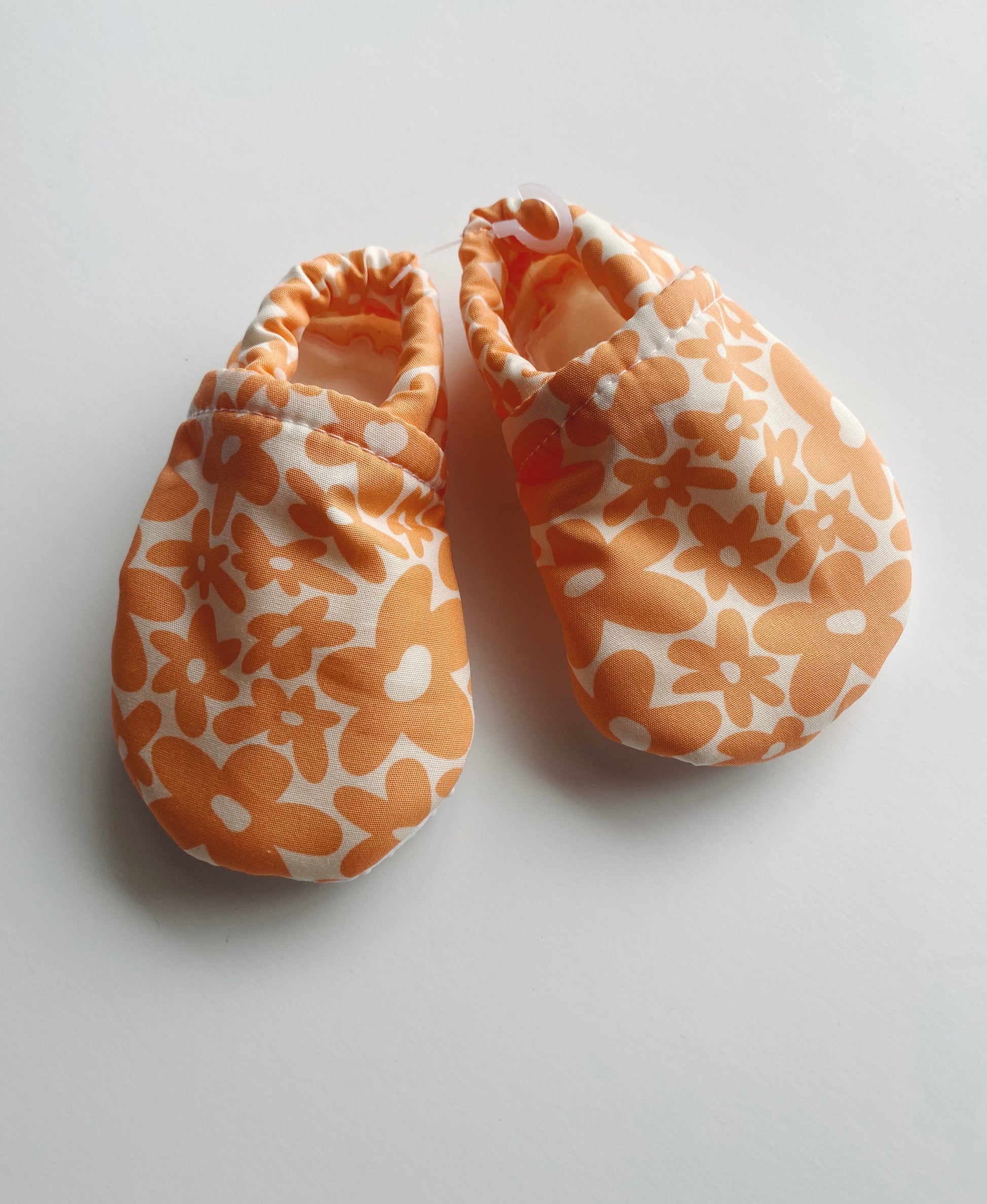 handmade soft baby shoes orange poppy